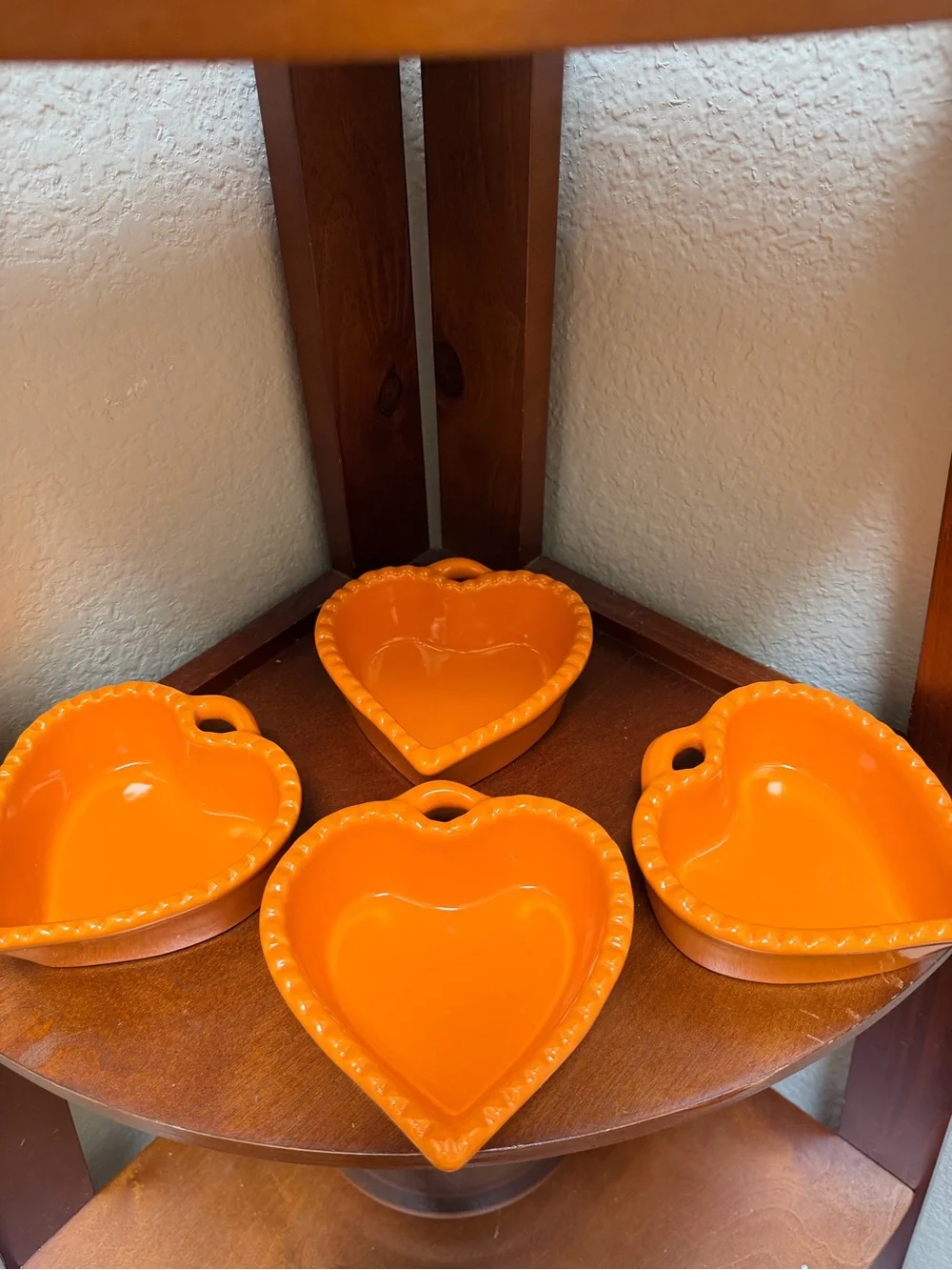 Williams-Sonoma Ceramic Heart-Shaped Dish  Set of 4 in a vibrant glossy orange.